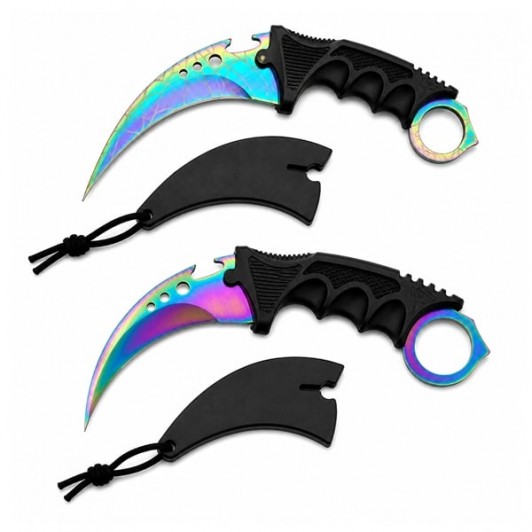 Set doua cutite karambit vanatoare DEPOX®, lamă fixă, oțel inoxidabil 420, multicolor, 19 cm
