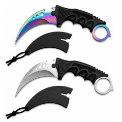 Set doua cutite karambit vanatoare DEPOX®, lamă fixă, oțel inoxidabil 420, multicolor/gri, 19 cm