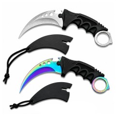 Set doua cutite karambit vanatoare DEPOX®, lamă fixă, oțel inoxidabil 420, rainbow/gri, 19 cm Set doua cutite karambit vanatoare DEPOX®, lamă fixă, oțel inoxidabil 420, rainbow/gri, 19 cm