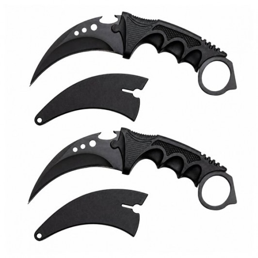 Set doua cutite karambit vanatoare DEPOX®, lamă fixă, oțel inoxidabil 420, negru, 19 cm