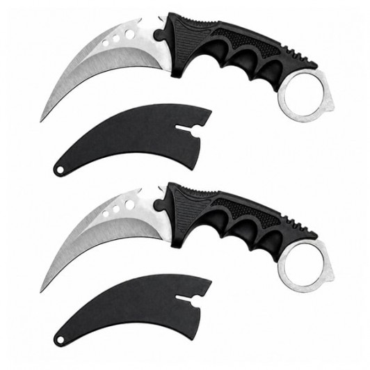 Set doua cutite karambit vanatoare DEPOX®, lamă fixă, oțel inoxidabil 420, gri, 19 cm