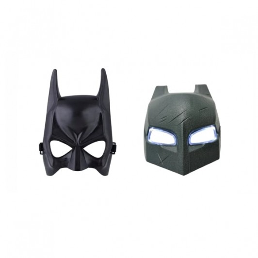 Set 2 Măști Batman DEPOX®, 1 Mască cu LED din PVC + 1 Mască Clasică fără LED, Negru, Mărime Universa