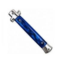 Cuțit cu lamă tip stiletto automat DEPOX®, mâner albastru, 27 cm, cu husă inclusa