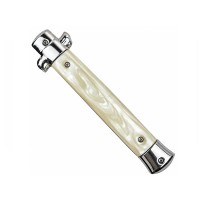 Cuțit cu lamă tip stiletto automat DEPOX®, mâner alb, 27 cm, cu husă inclusa