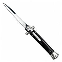 Set doua cutite cu lamă tip stiletto automate DEPOX®, mâner negru/rosu, 27 cm, cu husă inclusa