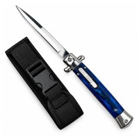 Set doua cutite cu lamă tip stiletto automate DEPOX®, mâner negru/albastru, 27 cm, cu husă inclusa