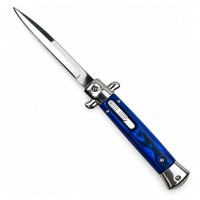 Set doua cutite cu lamă tip stiletto automate DEPOX®, mâner negru/albastru, 27 cm, cu husă inclusa