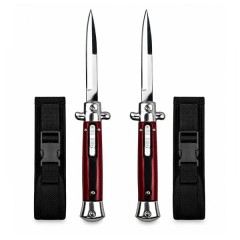 Set de doua cutite cu lamă tip stiletto automate DEPOX®, mâner rosu/negru, 27 cm, cu husă inclusa Set de doua cutite cu lamă tip stiletto automate DEPOX®, mâner rosu/negru, 27 cm, cu husă inclusa
