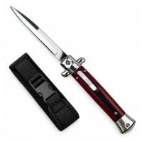 Set de doua cutite cu lamă tip stiletto automate DEPOX®, mâner rosu/negru, 27 cm, cu husă inclusa
