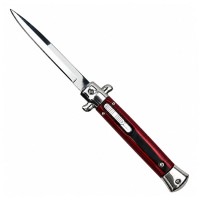 Set de doua cutite cu lamă tip stiletto automate DEPOX®, mâner rosu/negru, 27 cm, cu husă inclusa