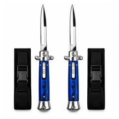 Set doua cutite cu lamă tip stiletto automate DEPOX®, mâner albastru, 27 cm, cu husă inclusa