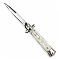 Set doua cutite cu lamă tip stiletto automate DEPOX®, mâner rosu/alb, 27 cm, cu husă inclusa