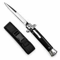 Set patru cutite cu lamă tip stiletto automate DEPOX®, mâner alb/albastru/rosu/negru, 27 cm, cu husă inclusa