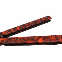 Cutit, Briceag fluture, Butterfly, Happy Orange Skulls, pentru antrenament, 22 cm