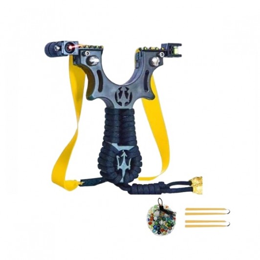 Set praștie de precizie din rasina cu laser si 50 bile metalice 14 mm DEPOX®, 2 elastice de rezervă
