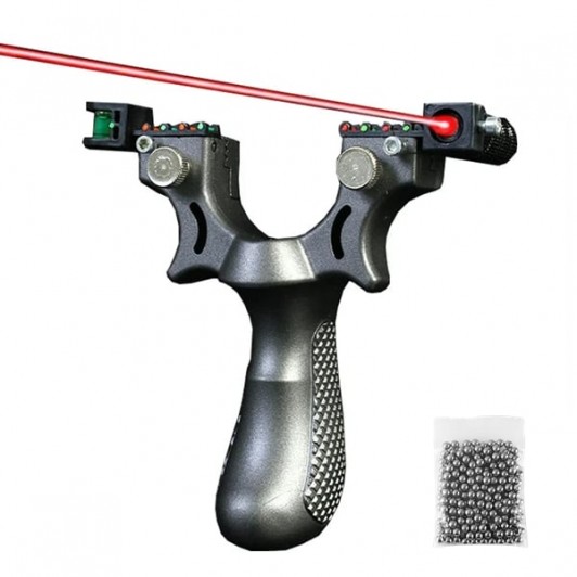Set prastie cu laser si 100 de bile metalice 11 mm DEPOX®, plastic, 11.5 cm, cu boloboc, argintiu