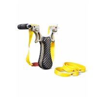 Praștie profesională din aluminiu si 110 bile metalice 8 mm, DEPOX®, mâner ergonomic imitatie carbon