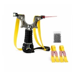 Set praștie de precizie din rasina cu laser si 110 bile metalice 8 mm, DEPOX®, 2 elastice de rezervă