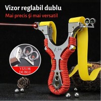 Set praștie multifuncțională cu laser si 100 bile metalice 12 mm, DEPOX®, metal, 2 elastice de rezer Set praștie multifuncțională cu laser si 100 bile metalice 12 mm, DEPOX®, metal, 2 elastice de rezer