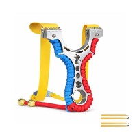 Set praștie multifunctionala si 100 bile metalice 9 mm, DEPOX®, metal, 2 elastice de rezervă, rosu/albastru, 11 cm