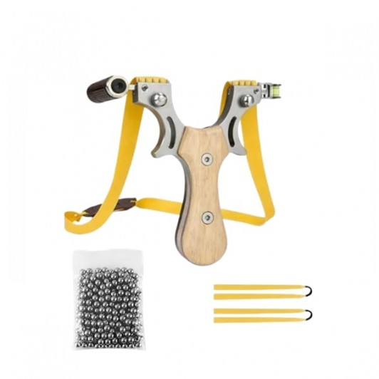 Set prastie cu laser si 100 bile metalice 7 mm DEPOX®, metalica, 11.5 cm, cu boloboc, maner lemn, bej Set prastie cu laser si 100 bile metalice 7 mm DEPOX®, metalica, 11.5 cm, cu boloboc, maner lemn, bej