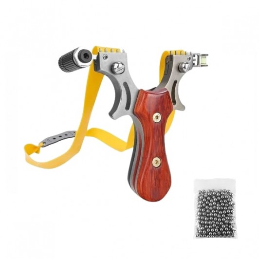 Set prastie metalica cu laser si bile metalice 12 mm DEPOX®, 11.5 cm, cu boloboc, maner lemn, maro Set prastie metalica cu laser si bile metalice 12 mm DEPOX®, 11.5 cm, cu boloboc, maner lemn, maro