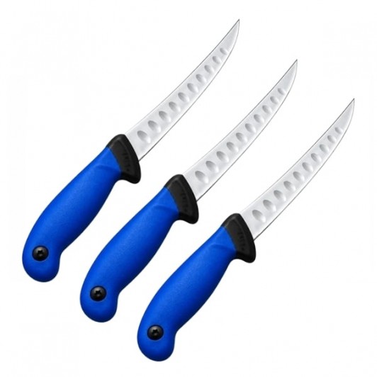 Set trei cutite pentru filetat DEPOX®, lamă curbată din oțel inoxidabil cu alveole, mâner ergonomic