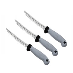 Set trei cuțite pentru filetat DEPOX®, lamă curbată din oțel inoxidabil cu alveole, mâner ergonomic,