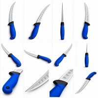 Set doua cuțite pentru filetat DEPOX®, lamă curbată din oțel inoxidabil cu alveole, mâner ergonomic