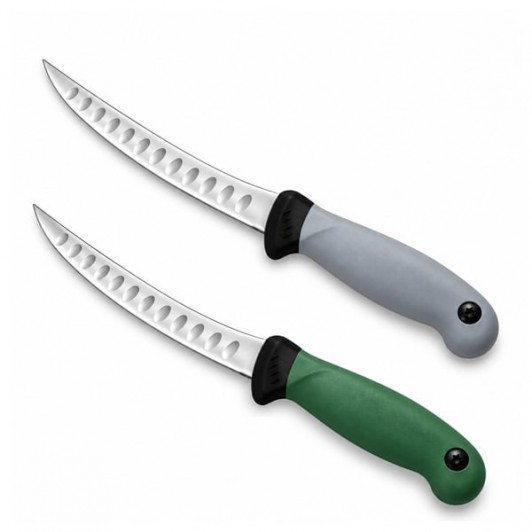 Set doua cuțite pentru filetat DEPOX®, lamă curbată din oțel inoxidabil cu alveole, mâner ergonomic Set doua cuțite pentru filetat DEPOX®, lamă curbată din oțel inoxidabil cu alveole, mâner ergonomic