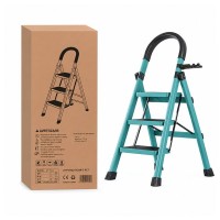 Scara pliabila metalica 3 trepte, DEPOX®, antiderapanta, compacta, albastru, 103 cm