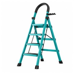 Scara pliabila metalica 4 trepte, DEPOX®, antiderapanta, compacta, albastru, 127 cm