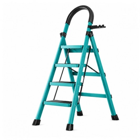 Scara pliabila metalica 4 trepte, DEPOX®, antiderapanta, compacta, albastru, 127 cm
