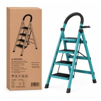 Scara pliabila metalica 4 trepte, DEPOX®, antiderapanta, compacta, albastru, 127 cm