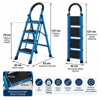 Scara pliabila metalica 4 trepte, DEPOX®, antiderapanta, compacta, albastru, 127 cm