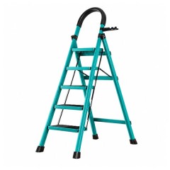 Scara pliabila metalica 5 trepte, DEPOX®, antiderapanta, compacta, albastru, 148 cm