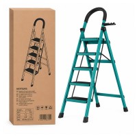 Scara pliabila metalica 5 trepte, DEPOX®, antiderapanta, compacta, albastru, 148 cm