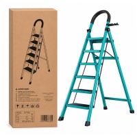 Scara pliabila metalica 6 trepte, DEPOX®, antiderapanta, compacta, albastru, 170 cm