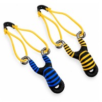 Set doua praștii din aliaj cu benzi elastice DEPOX®, mâner ergonomic, 13 cm, galben/albastru