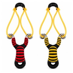 Set doua praștii din aliaj cu benzi elastice DEPOX®, mâner ergonomic, 13 cm, galben/rosu