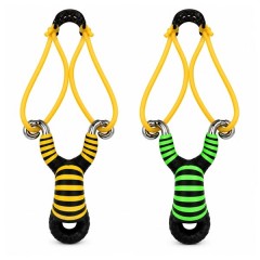 Set doua praștii din aliaj cu benzi elastice DEPOX®, mâner ergonomic, 13 cm, galben/verde