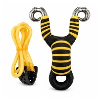 Set doua praștii din aliaj cu benzi elastice DEPOX®, mâner ergonomic, 13 cm, galben/verde