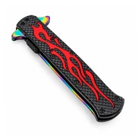 Cutit pliabil de vânătoare DEPOX®, mâner aluminiu, rainbow rosu, 23 cm