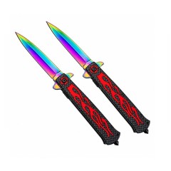 Set doua cutite pliabile de vânătoare DEPOX®, mâner aluminiu, rainbow rosu, 23 cm