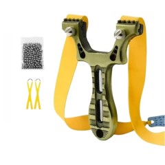 Set praștie multifuncțională si 100 de bile metalice 6 mm, DEPOX®, metal, 2 elastice de rezervă, ver