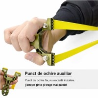 Set praștie multifuncțională si 50 de bile metalice 14 mm, DEPOX®, metal, 2 elastice de rezervă, ver