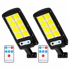 Set de 2 lămpi solare stradale LED DEPOX®, cu senzori de mișcare și lumină, telecomenzi, IP65, negru