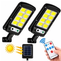Set de 2 lămpi solare stradale LED DEPOX®, cu senzori de mișcare și lumină, telecomenzi, IP65, negru
