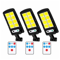 Set de 3 lămpi solare stradale LED DEPOX®, cu senzori de mișcare și lumină, telecomenzi, IP65, negru