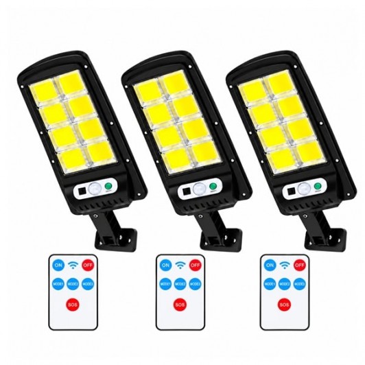 Set de 3 lămpi solare stradale LED DEPOX®, cu senzori de mișcare și lumină, telecomenzi, IP65, negru